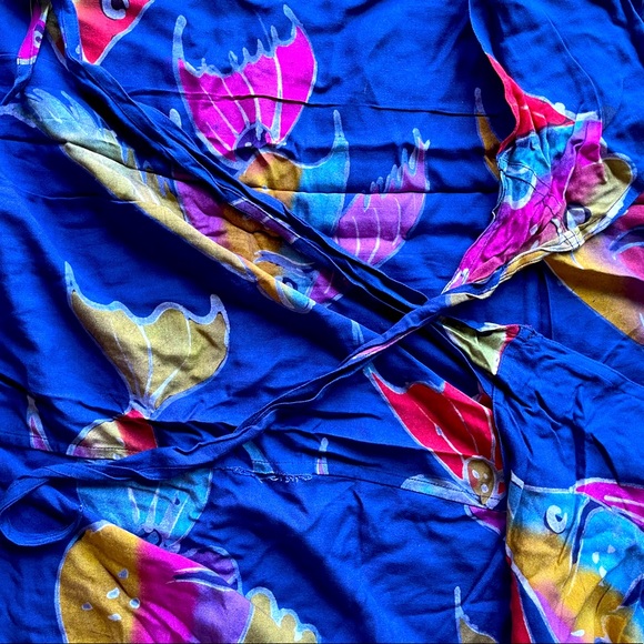 Sam Hilu made in India Sarong with tie wraps tropical print blue - Picture 3 of 6